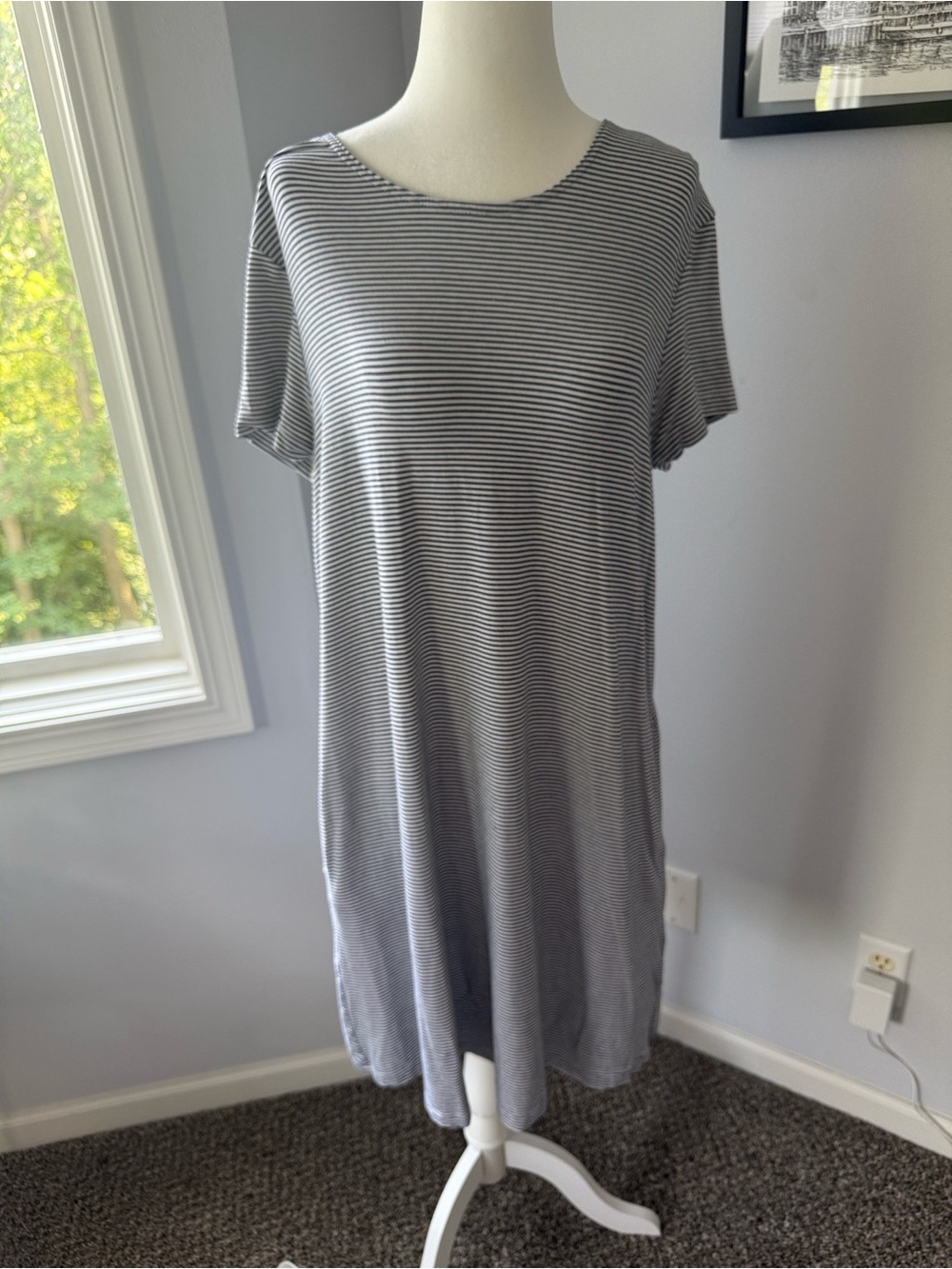 United By Blue Ridley Swing Dress Navy & White Striped Midi T-Shirt